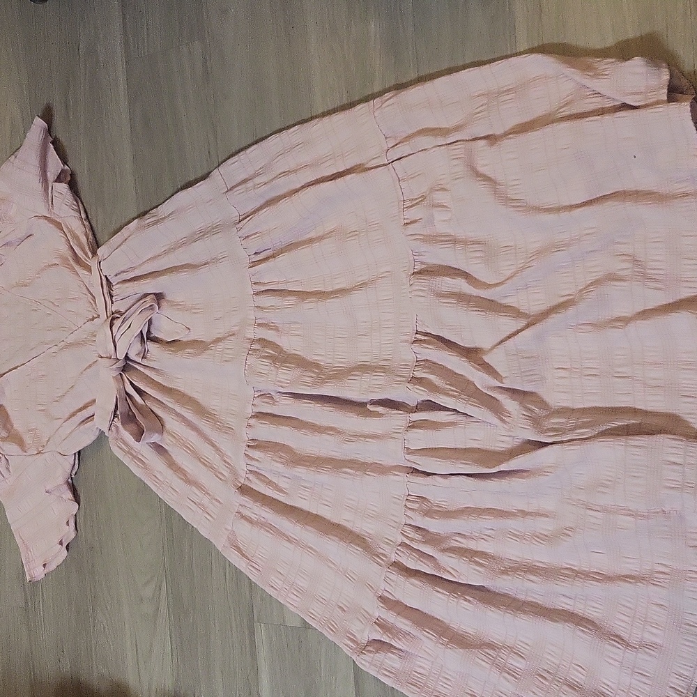 Pink Textured Wrap Dress